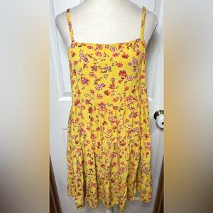 Old Navy Floral Mini Dress Tunic Top Blouse Sleeveless Spaghetti Strap Yellow M